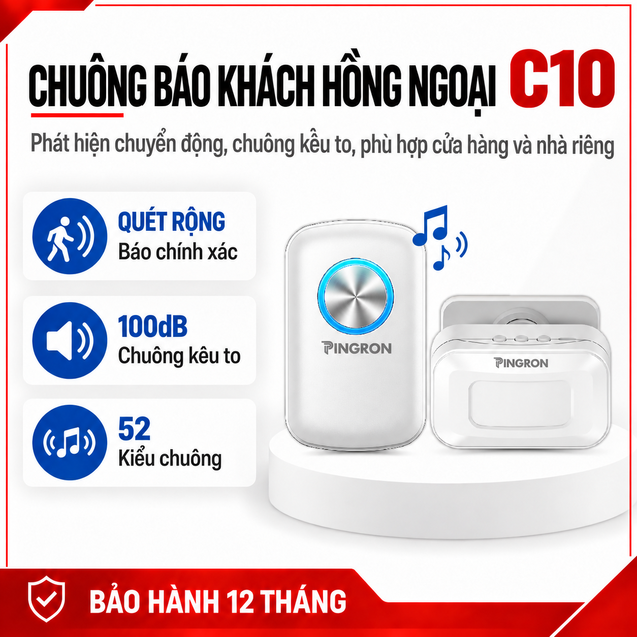 Chuông báo khách hồng ngoại không dây PINGRON C10