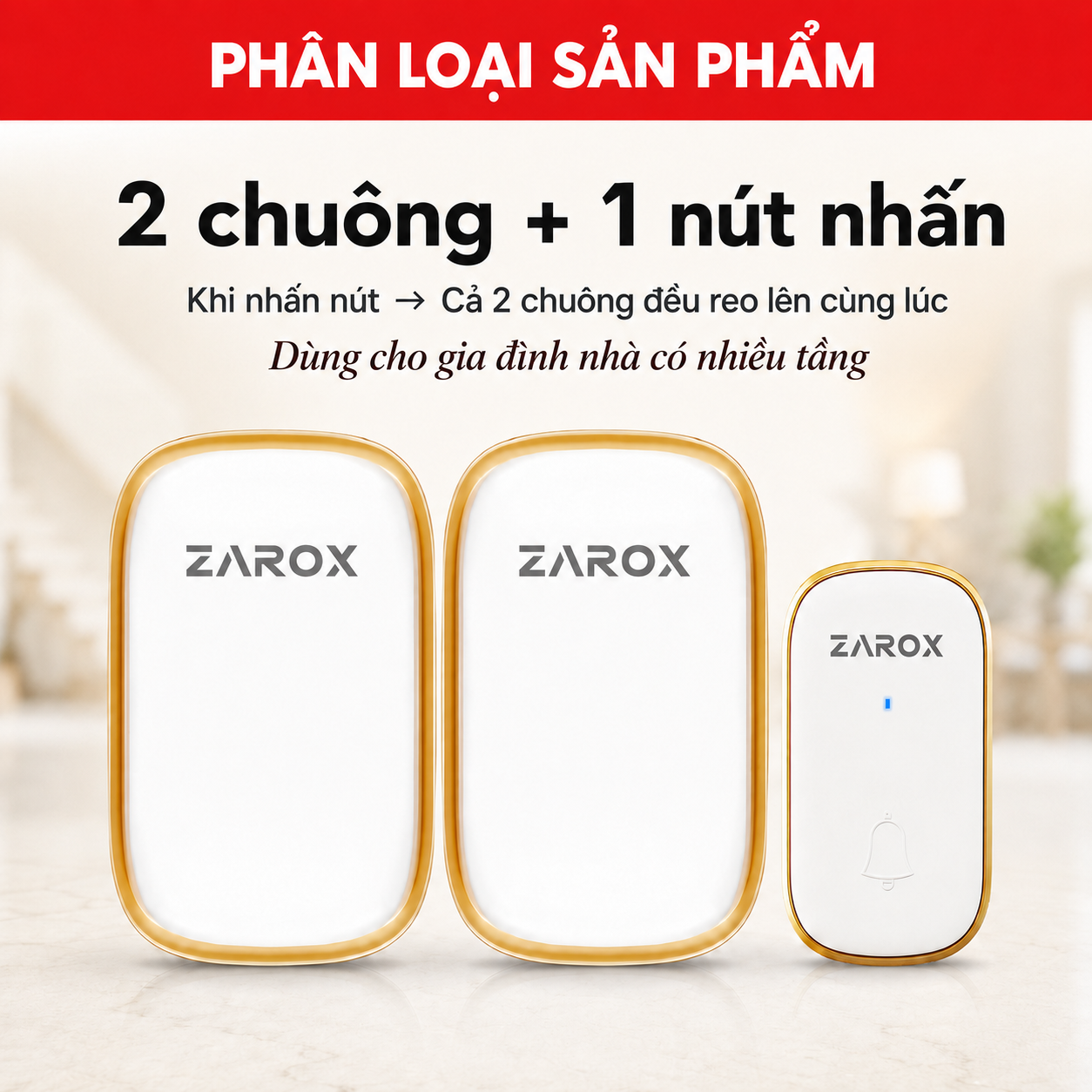 2 chuông + 1 nút nhấn