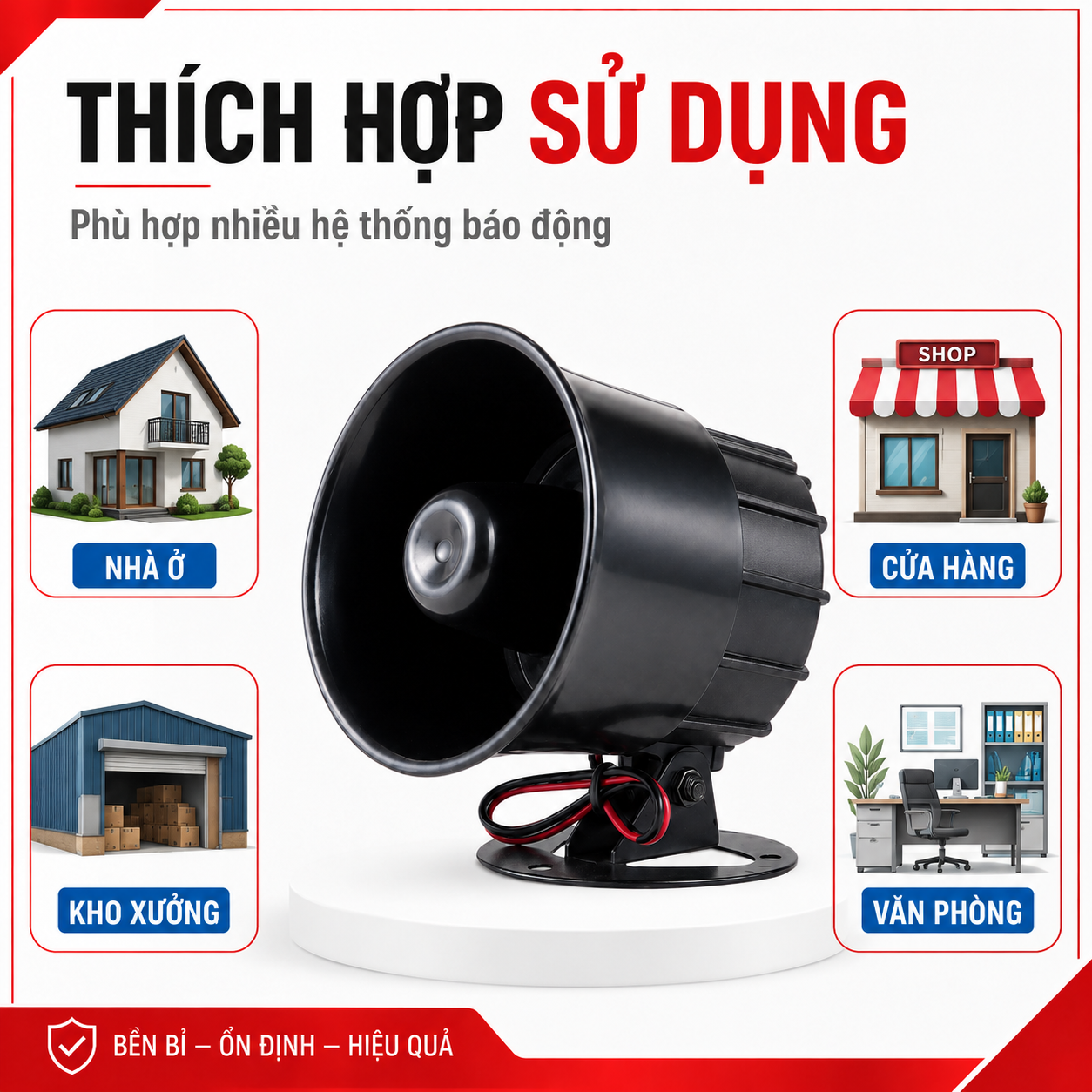Còi PINGRON S02 cùng hình minh họa các không gian sử dụng