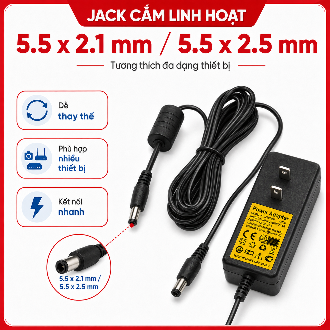 Nguồn Adapter 12V 2.5A  Sử Dụng Cho Các Thiết Bị Điện Dùng Nguồn 12V – ảnh 5