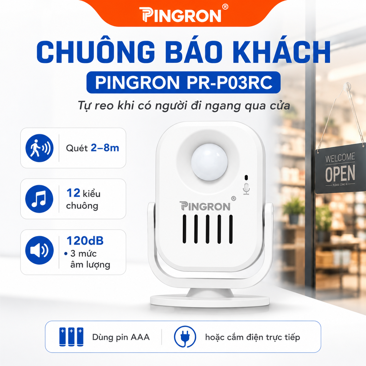 Chuông báo khách tự động PINGRON PR-P03RC ghi âm tiếng Việt