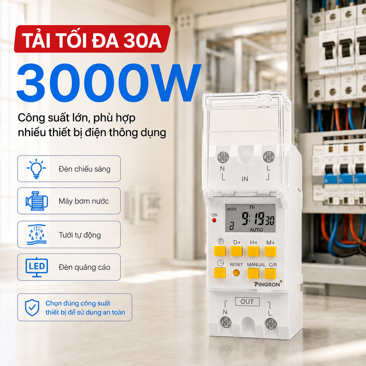 Công Tắc Hẹn Giờ Timer PINGRON HG30 220V 30A – 28 Lần Bật/Tắt – ảnh 8
