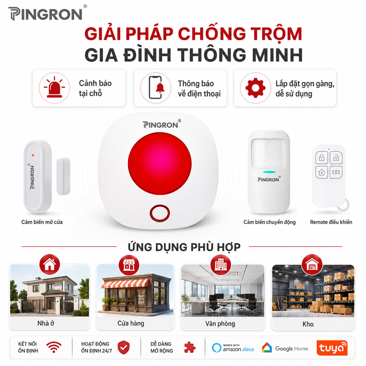 Thiết bị chống trộm gắn cửa PINGRON PR-C03, báo động 105-110dB, 3 chế độ – image 6