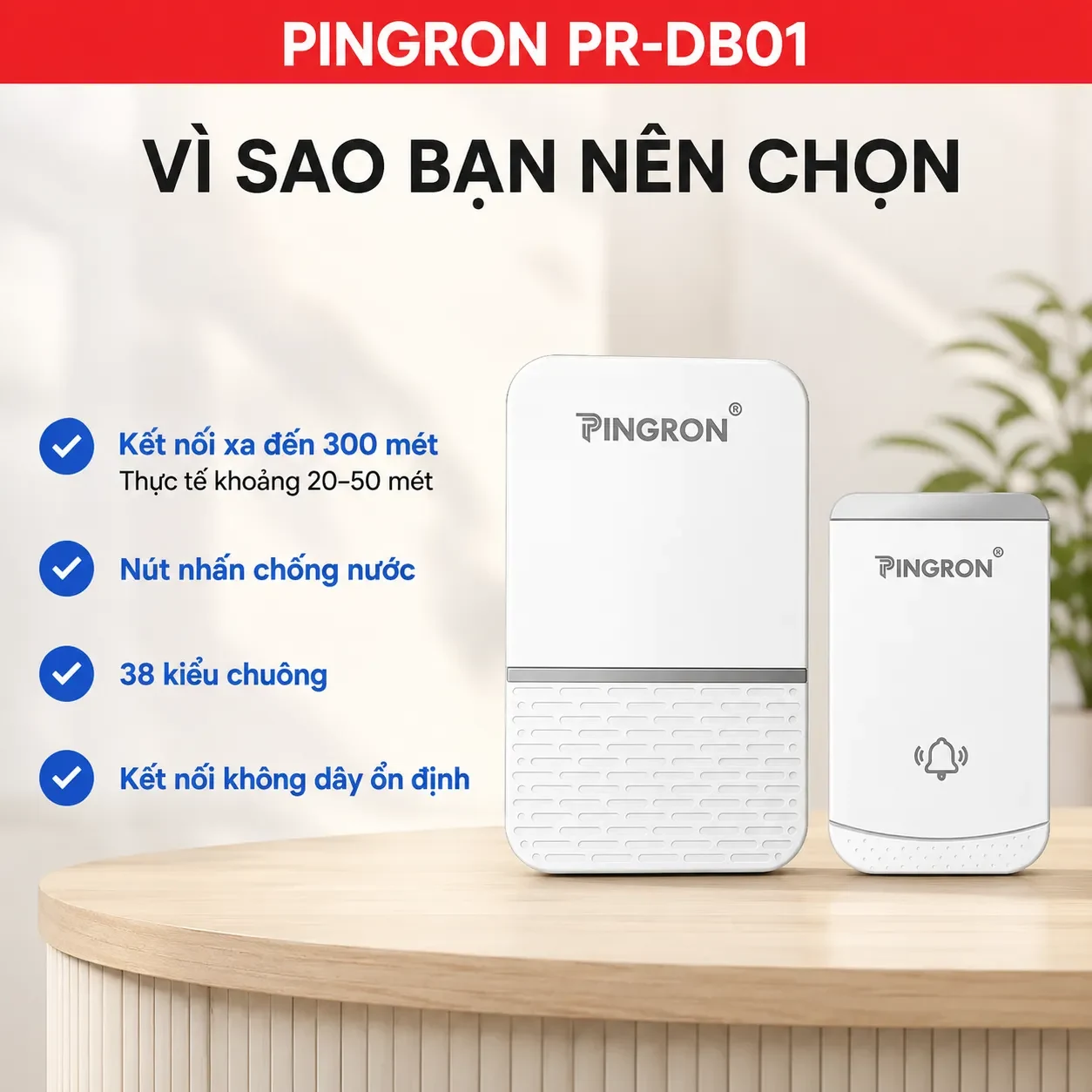 Các điểm nổi bật của chuông cửa không dây PINGRON PR-DB01