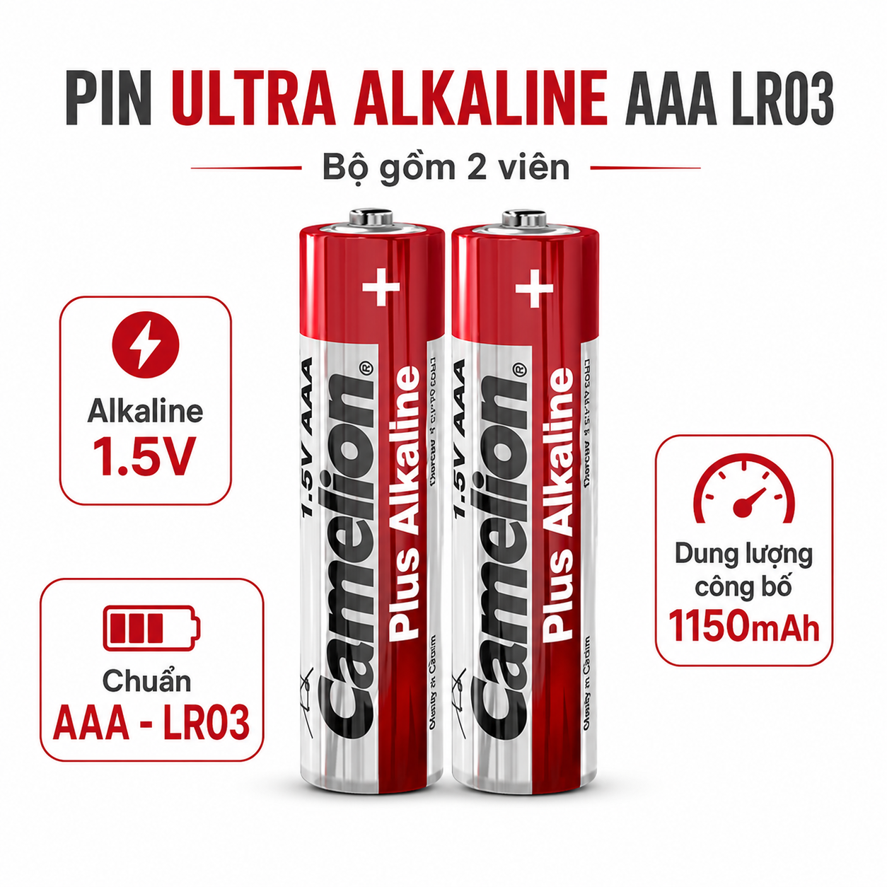 Pin Alkaline AAA LR03 1.5V – Bộ 2 viên