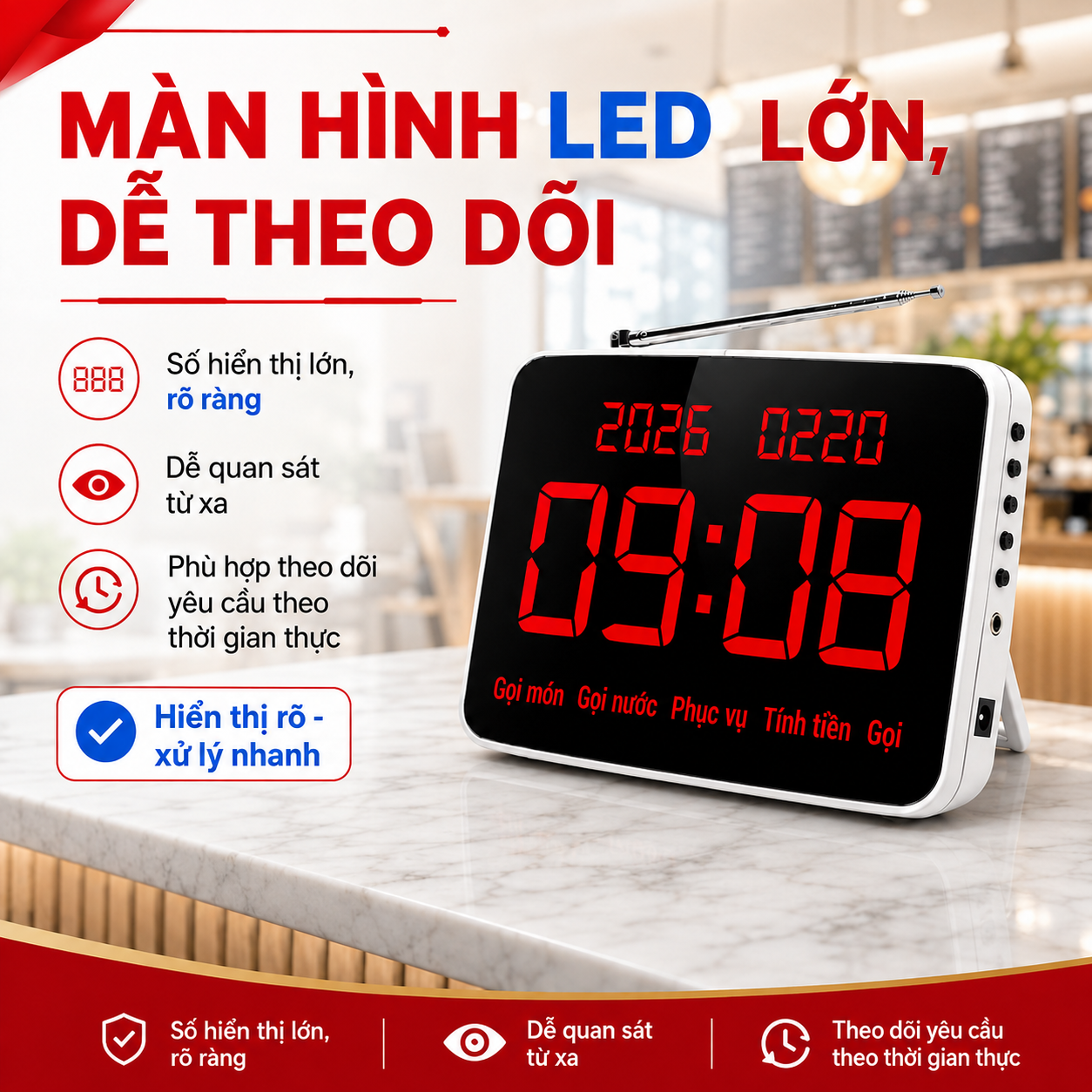 Màn hình LED lớn của chuông gọi phục vụ không dây PV06-TV
