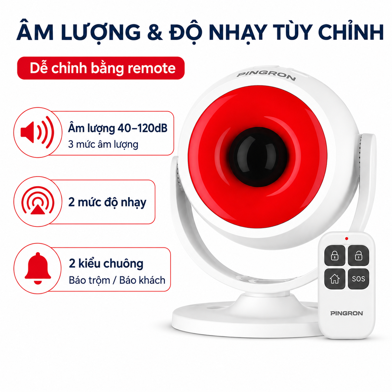 Chuông báo động chống trộm hồng ngoại PINGRON P14 có remote – ảnh 3