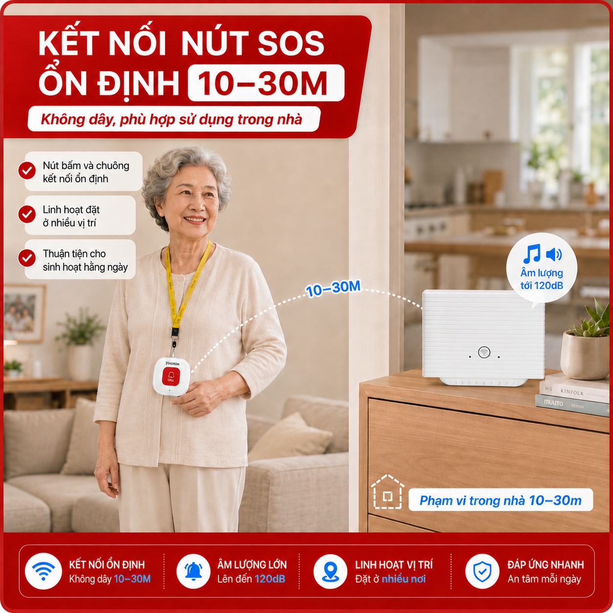 Chuông Báo Cho Người Già PINGRON S021 | Cảnh Báo Tại Chỗ Và Báo Qua Điện Thoại – image 5