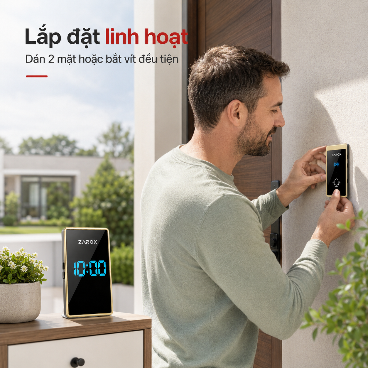 Lắp nút nhấn chuông cửa ZAROX ZD07 bằng keo hai mặt hoặc vít