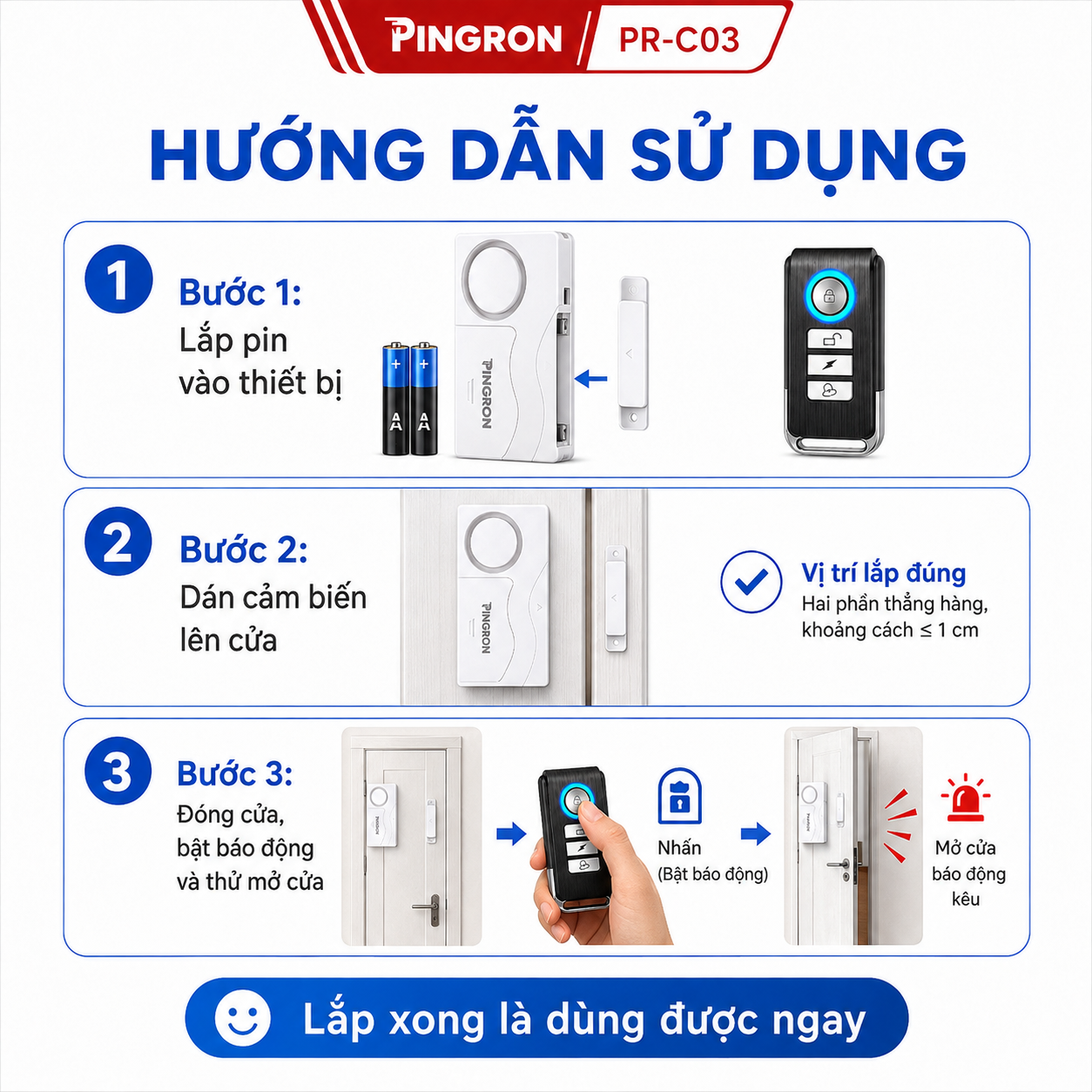 Thiết bị chống trộm gắn cửa PINGRON PR-C03, báo động 105-110dB, 3 chế độ – ảnh 6