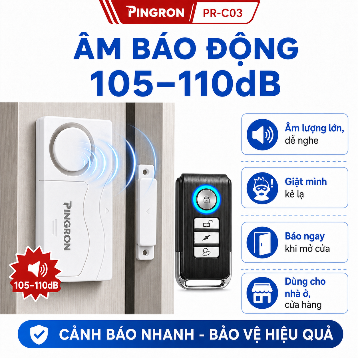 Thiết bị chống trộm gắn cửa PINGRON PR-C03, báo động 105-110dB, 3 chế độ – ảnh 3
