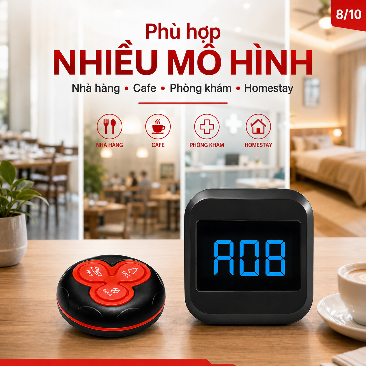 Chuông gọi nhân viên PINGRON PV07 dùng cho nhà hàng cafe phòng khám và homestay