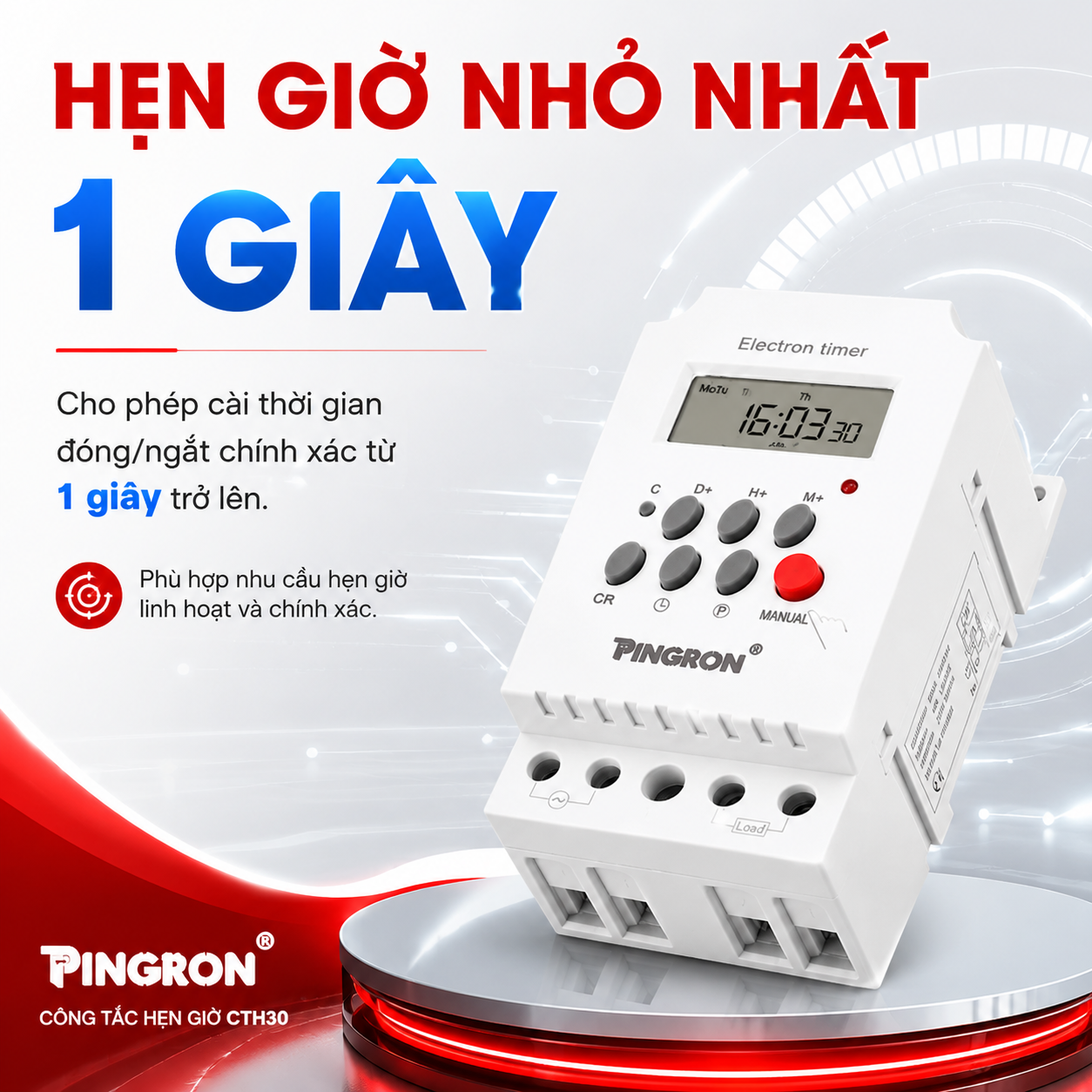 Công tắc hẹn giờ CTH30 cài thời gian nhỏ nhất từ 1 giây