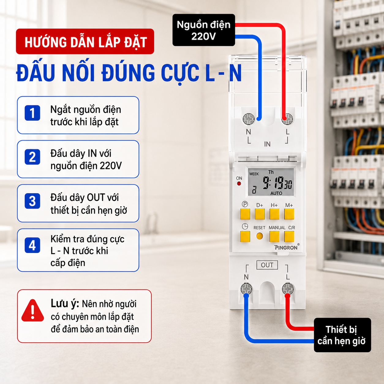 Hướng dẫn cài đặt công tắc hẹn giờ PINGRON HG30