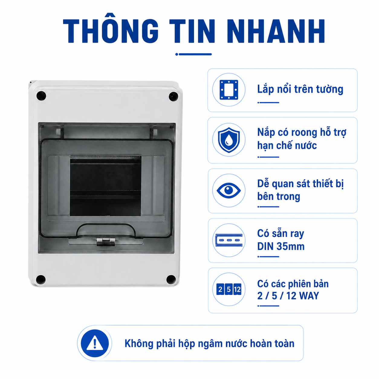 Hộp tủ điện chống nước lắp nổi 5 WAY dùng cho CB, aptomat – ảnh 9