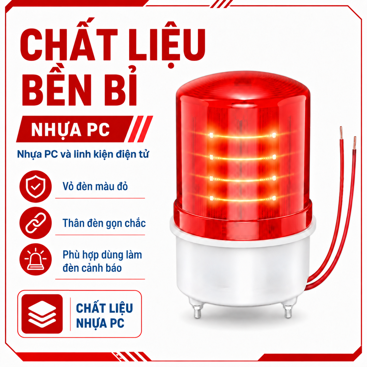 Đèn cảnh báo PINGRON L18 vỏ nhựa PC màu đỏ