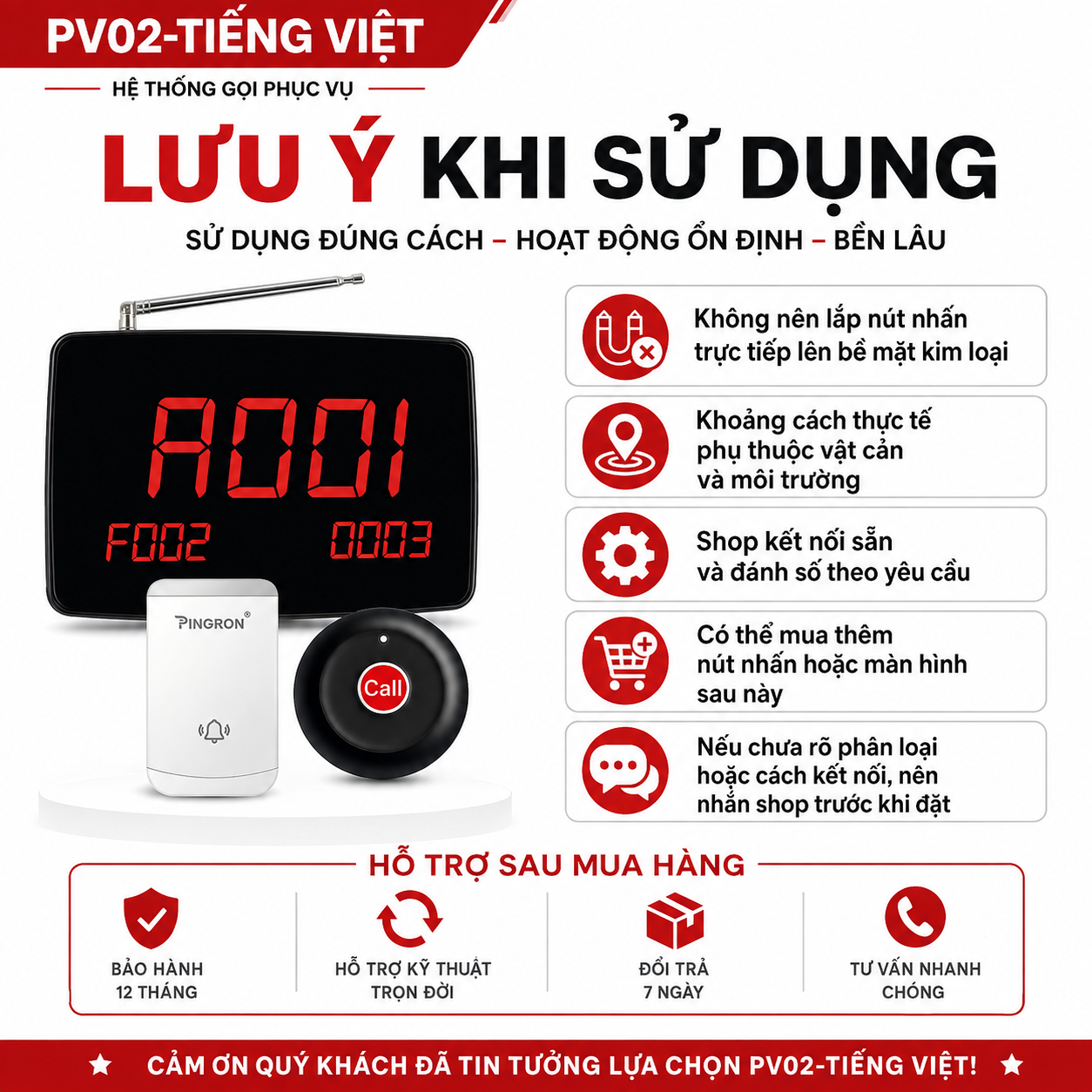 Chuông gọi phục vụ không dây PINGRON PV02 - Tiếng Việt – ảnh 9