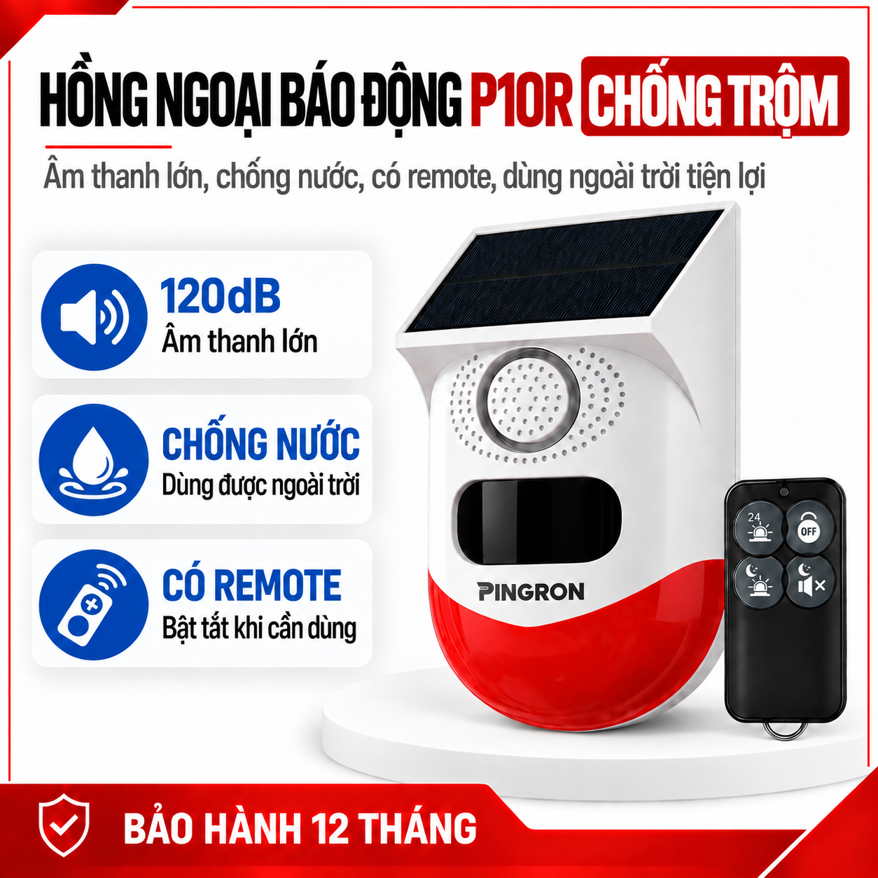 Hồng Ngoại Báo Động Chống Trộm PINGRON P10R | Chống Nước, Dùng Ngoài Trời
