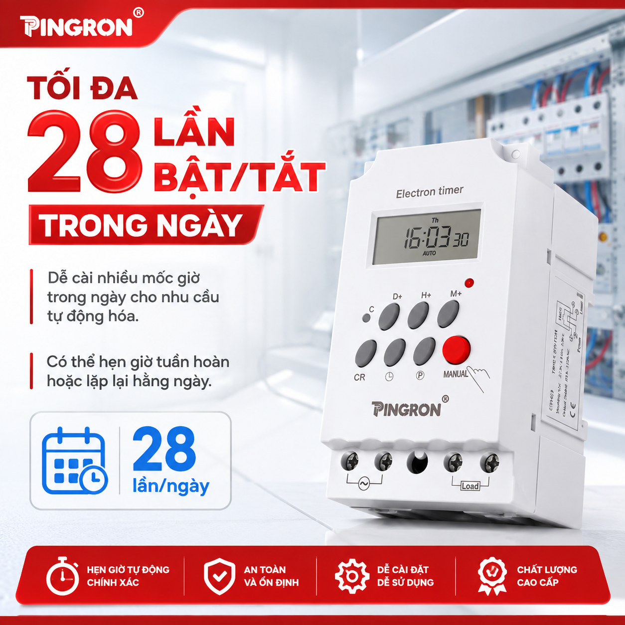 PINGRON CTH30 cài tối đa 28 lần bật tắt trong ngày