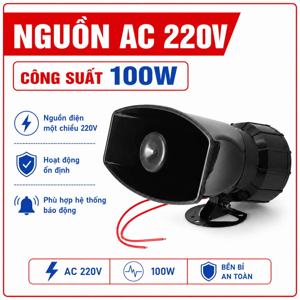 Còi hú S09 sử dụng nguồn AC 220V công suất 100W