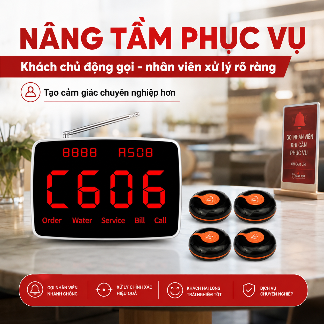 Hệ thống gọi phục vụ PV06 hỗ trợ quy trình phục vụ khách chuyên nghiệp