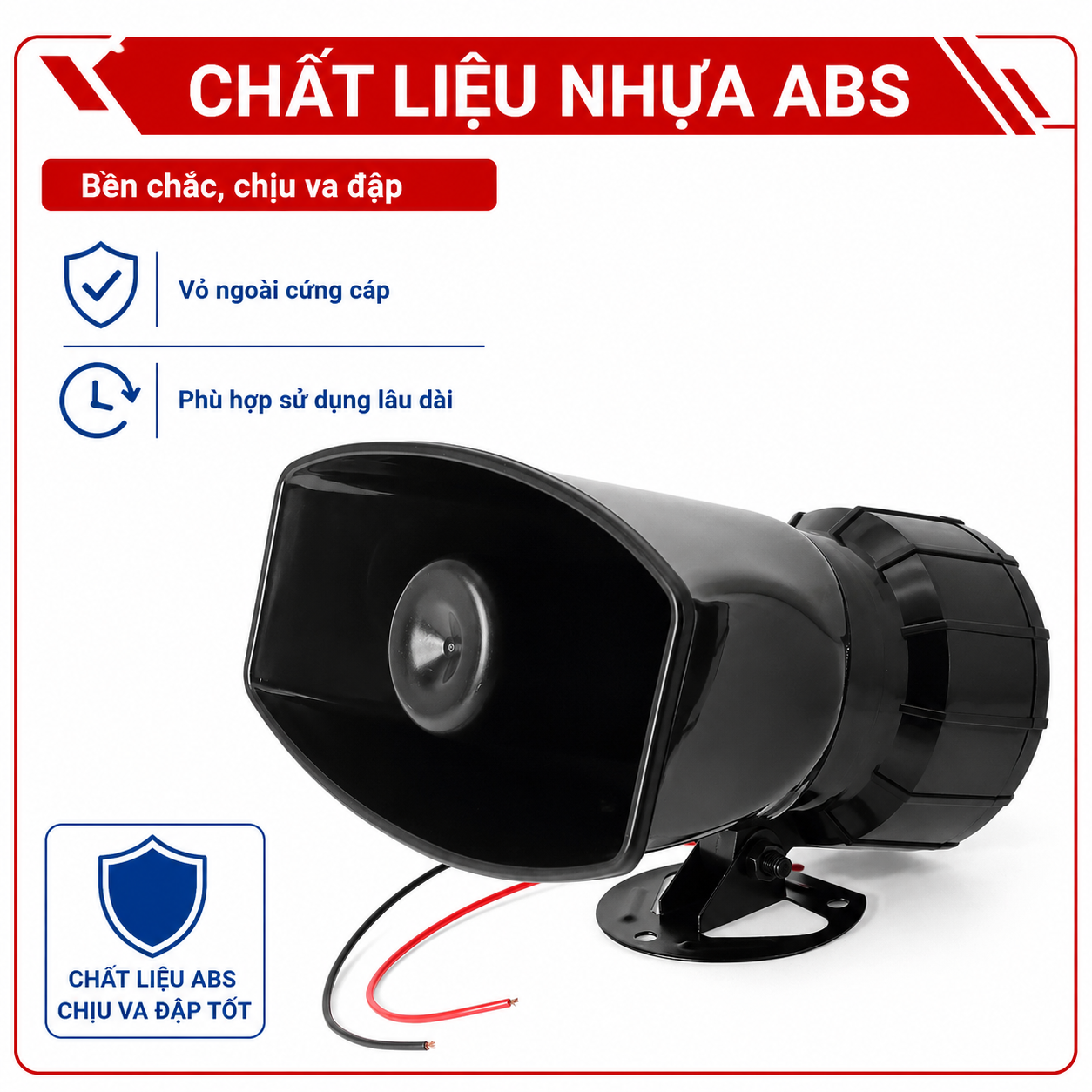 Còi hú S03 có thân vỏ bằng nhựa ABS màu đen