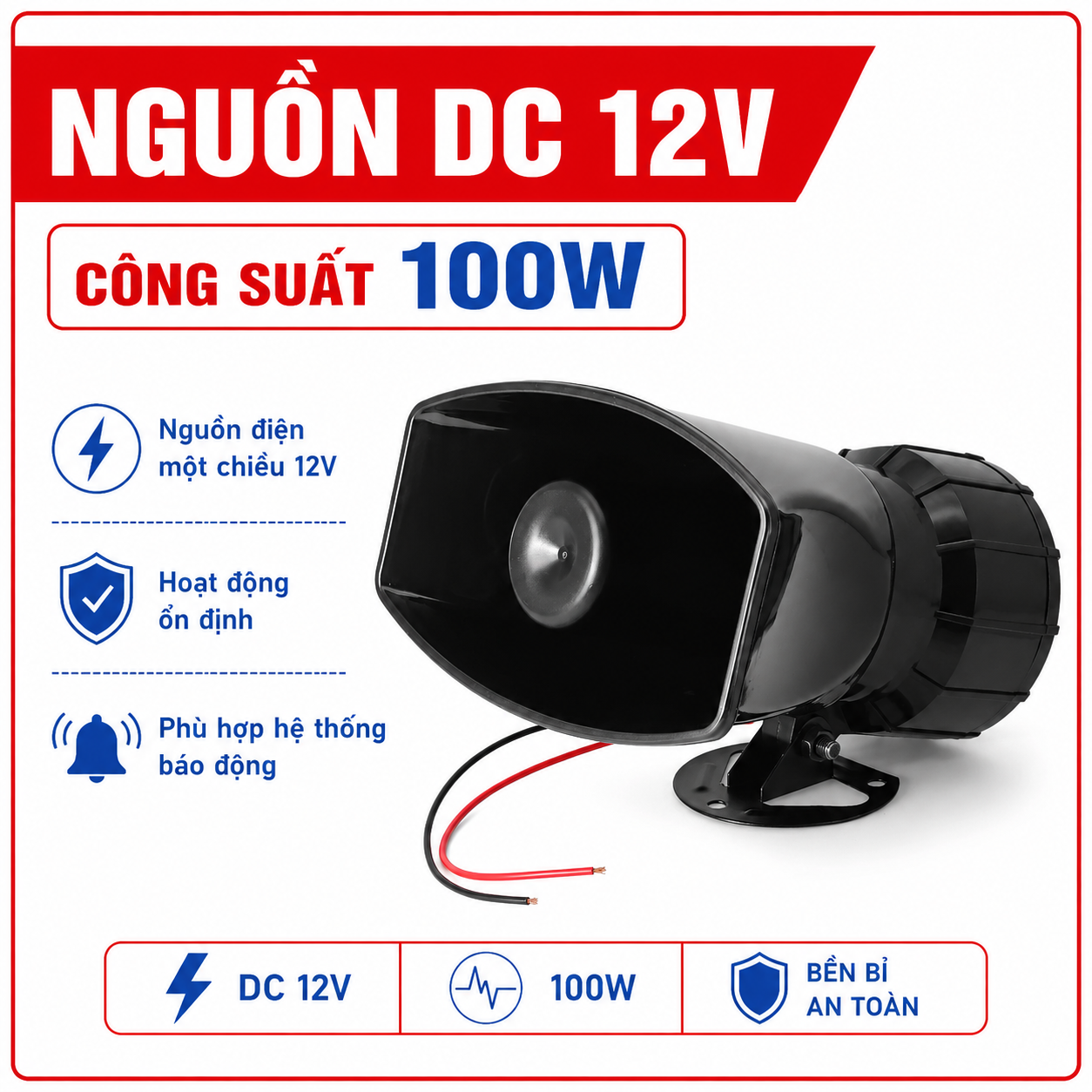 Còi hú S03 sử dụng nguồn DC 12V