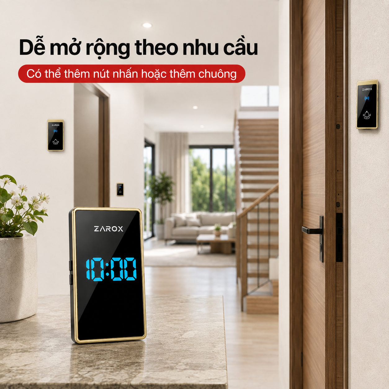 Hệ thống chuông cửa ZAROX ZD07 có thể mở rộng thêm nút nhấn hoặc chuông