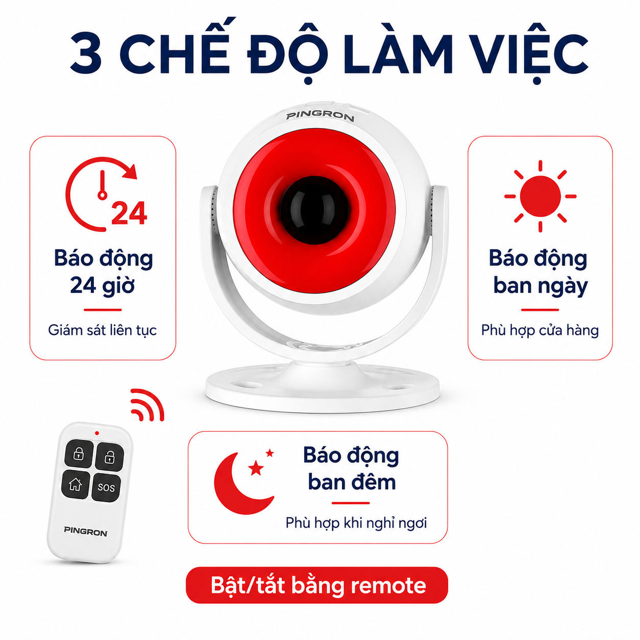 Chuông báo động chống trộm hồng ngoại PINGRON P14 có remote – ảnh 5