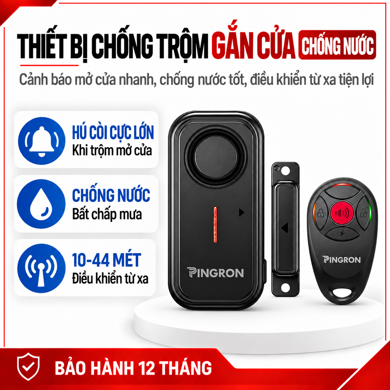 Thiết Bị Chống Trộm Gắn Cửa Pingron C12 | Chống nước, Âm Thanh Lớn 113dB