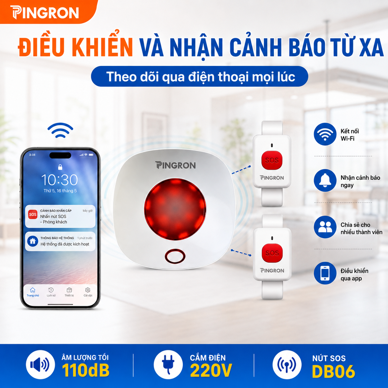 Chuông báo khẩn cấp người già Pingron S016W kèm nút SOS N03 / N02 / DB06 – ảnh 9