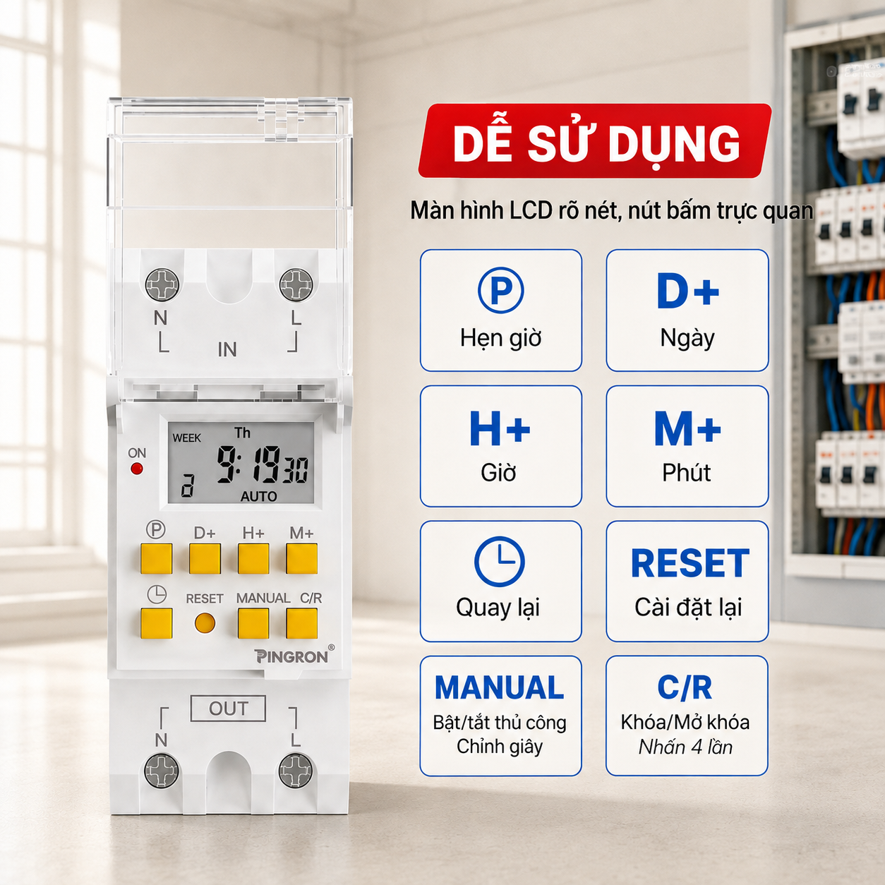 Công Tắc Hẹn Giờ Timer PINGRON HG30 220V 30A – 28 Lần Bật/Tắt – ảnh 7