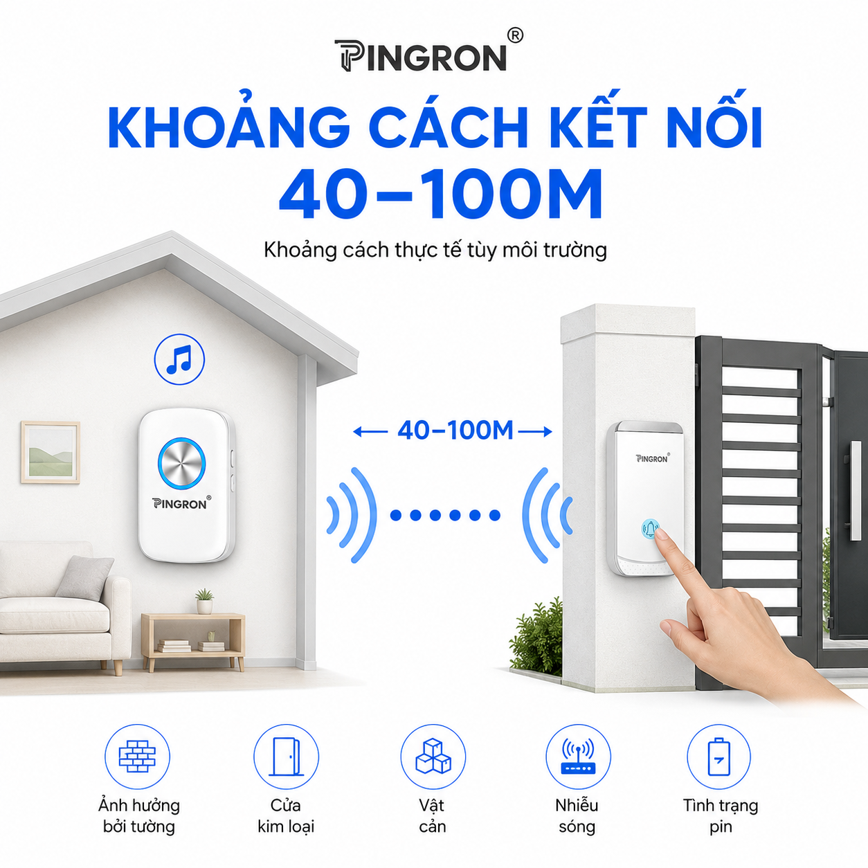 Chuông cửa không dây PINGRON DB02 – Cài chuông riêng cho từng nút nhấn – ảnh 4