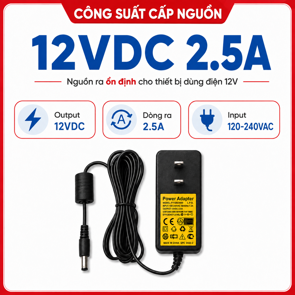 Nguồn Adapter 12V 2.5A  Sử Dụng Cho Các Thiết Bị Điện Dùng Nguồn 12V – ảnh 2