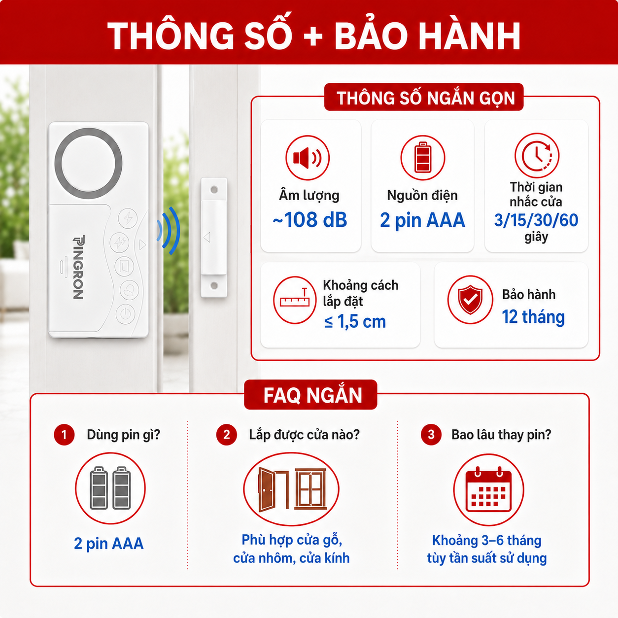 Thông số kỹ thuật và bảo hành 12 tháng của Pingron C04