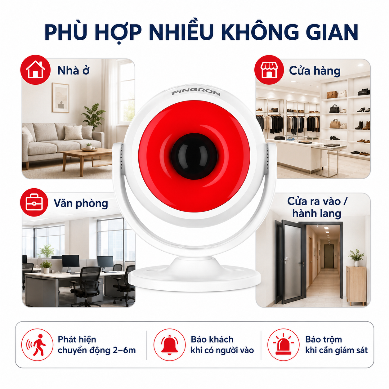 Chuông báo động chống trộm hồng ngoại PINGRON P14 có remote – ảnh 8