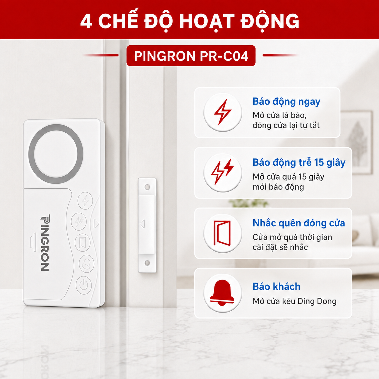 Bốn chế độ hoạt động của cảm biến cửa Pingron C04