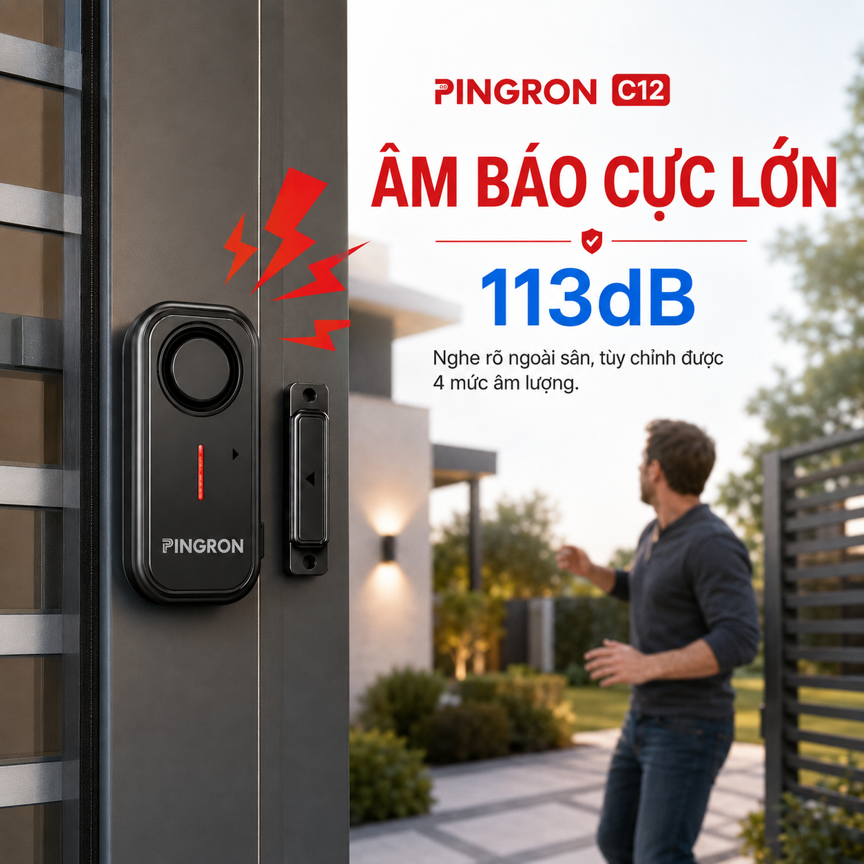 Thiết bị chống trộm cửa PINGRON C12 âm báo lớn 113dB