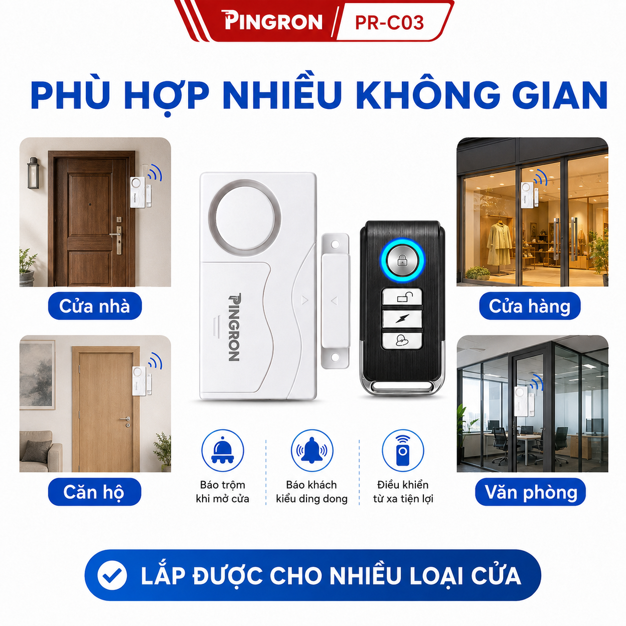 Thiết bị chống trộm gắn cửa PINGRON PR-C03, báo động 105-110dB, 3 chế độ – ảnh 7