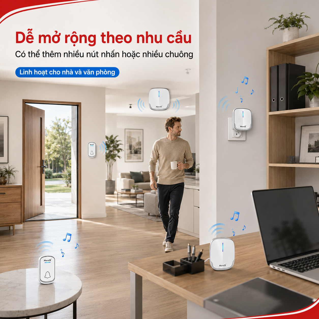 Hệ thống MORVIX MD01 mở rộng thêm nhiều chuông và nhiều nút nhấn