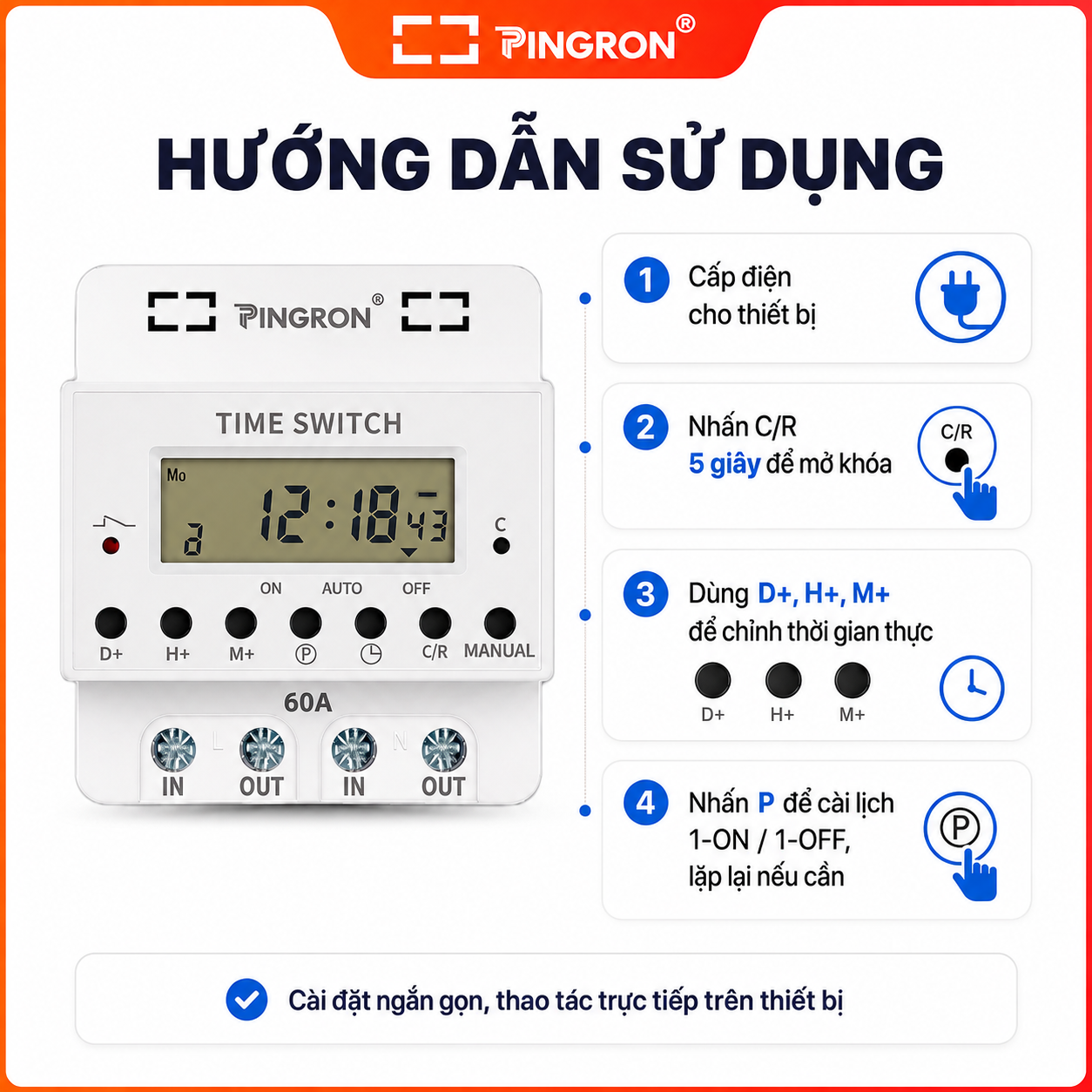 Công tắc hẹn giờ công suất lớn PINGRON HG60/HG80 220V – ảnh 6