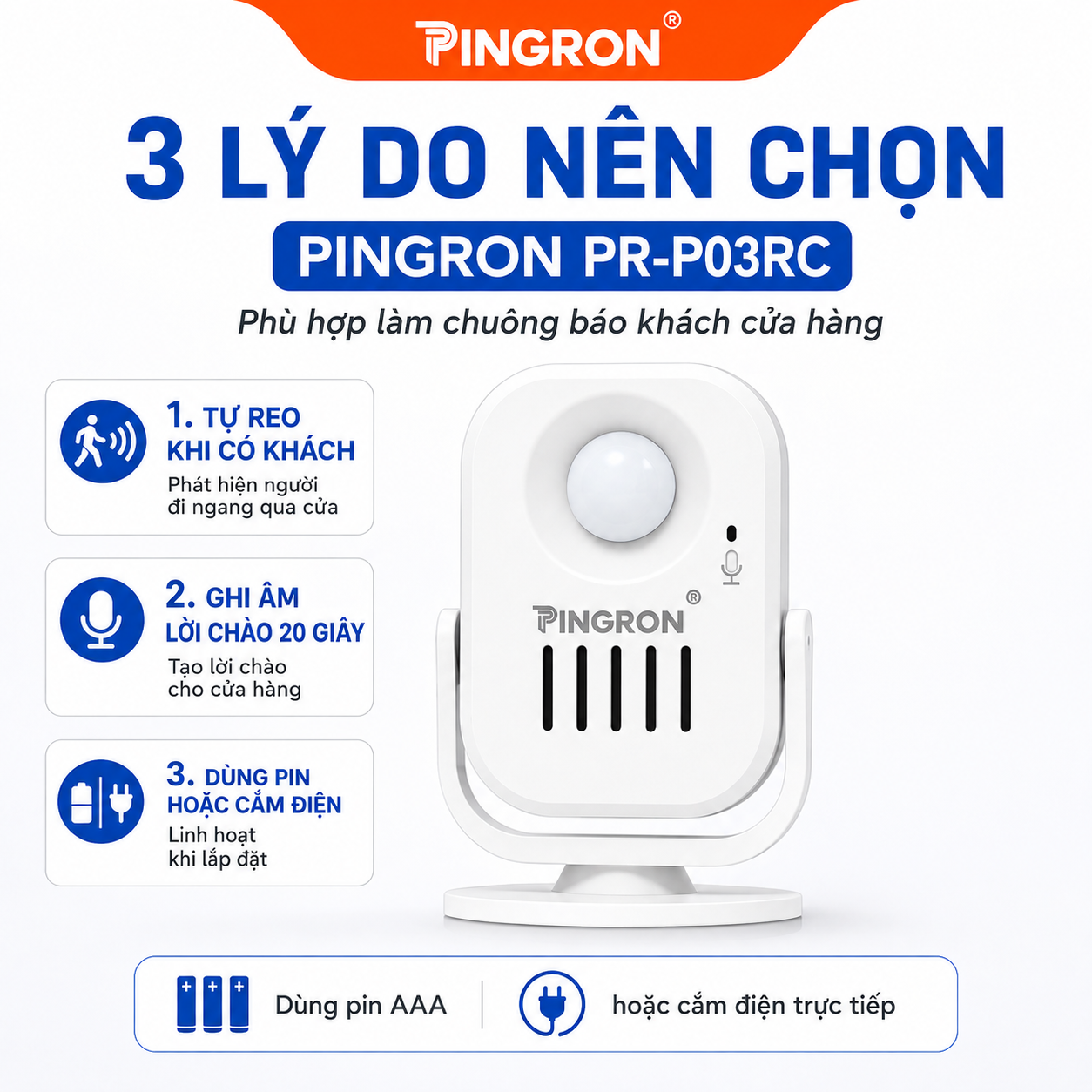 Chuông báo khách tự động PINGRON PR-P03RC ghi âm tiếng Việt – ảnh 2