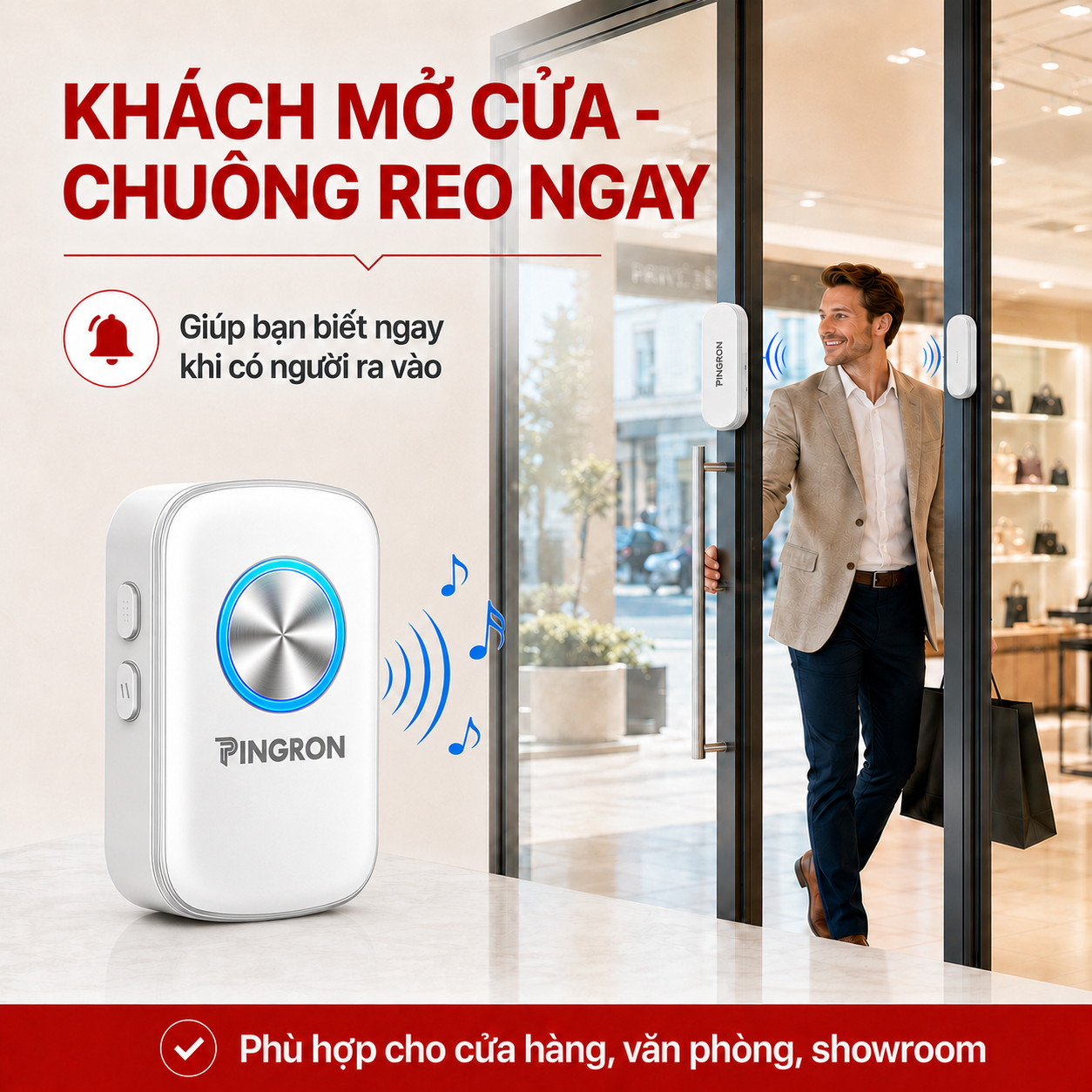 Chuông báo khách PINGRON C10 phát chuông khi khách mở cửa cửa hàng