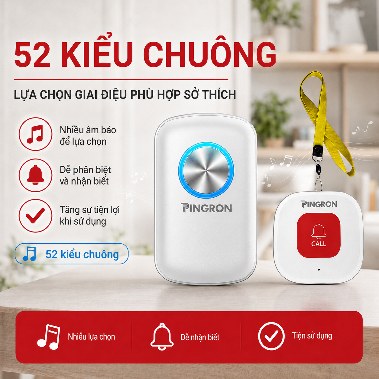 Chuông báo động cho người già có 52 kiểu chuông