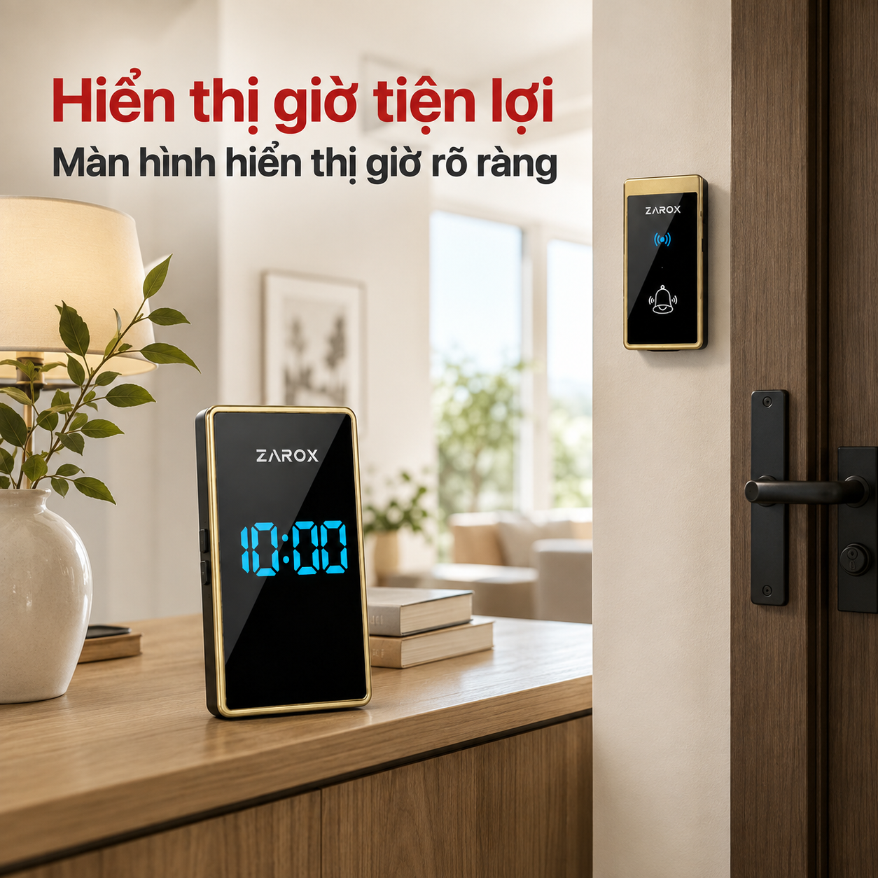 Chuông cửa ZAROX ZD07 với màn hình hiển thị giờ rõ ràng