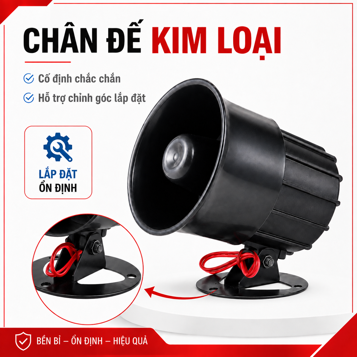 Còi hú PINGRON S10 chân đế kim loại hỗ trợ lắp đặt