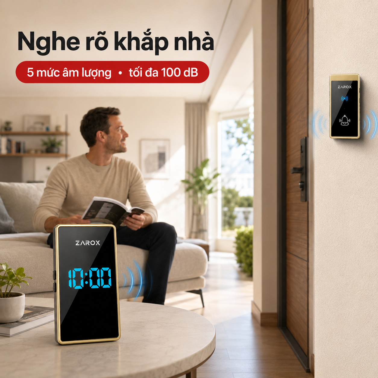 Chuông cửa ZAROX ZD07 có 5 mức âm lượng và âm lượng tối đa 100 dB
