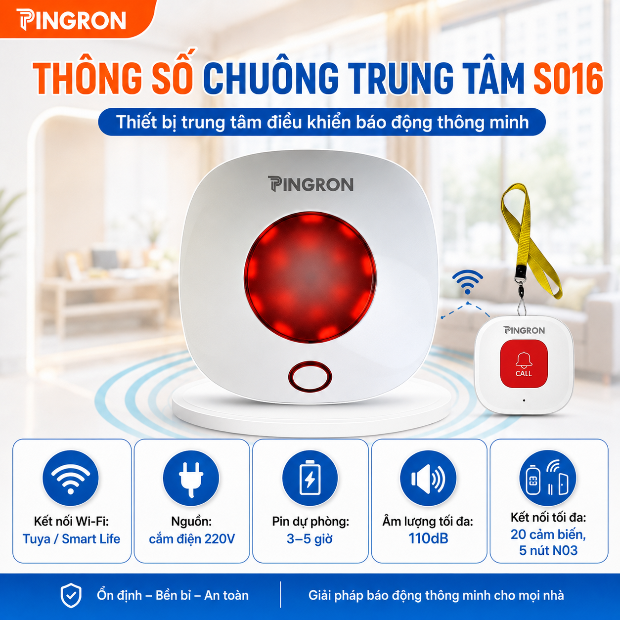 Chuông báo khẩn cấp người già Pingron S016W kèm nút SOS N03 / N02 / DB06 – ảnh 5