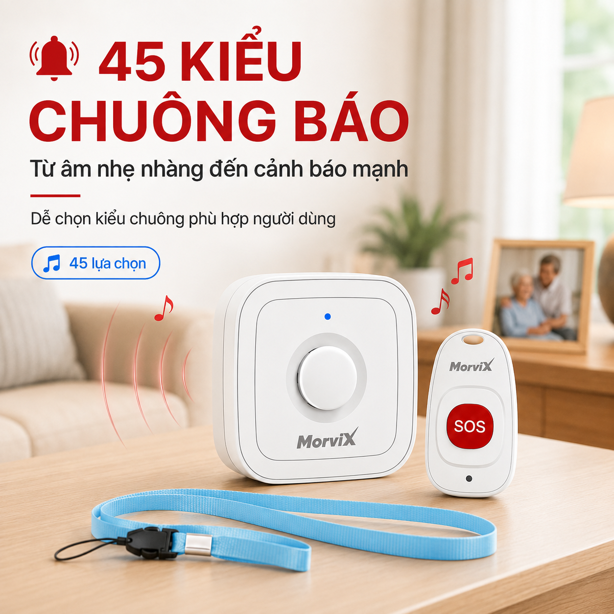 Chuông báo khẩn cấp MorviX MD02 có 45 kiểu chuông báo