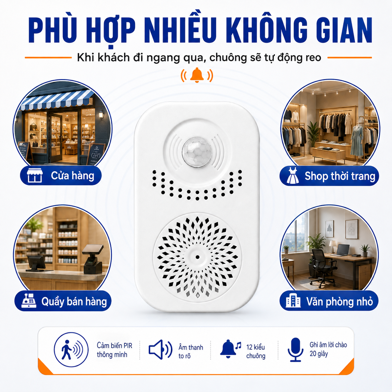 Chuông Báo Khách Tự Động PINGRON PR-P15RC Cảm Biến Hồng Ngoại, Ghi Âm Tiếng Việt – ảnh 8